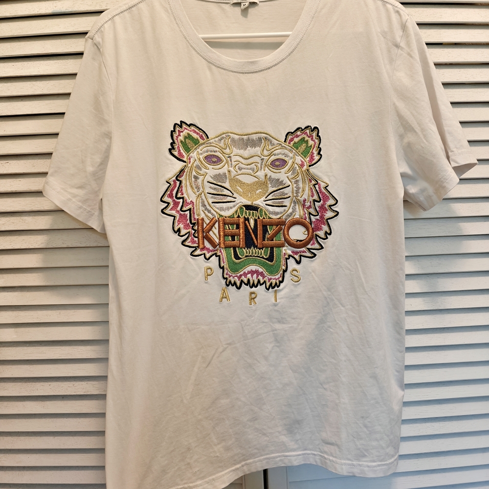 Kenzo White T-Shirt with Tiger Embroidery